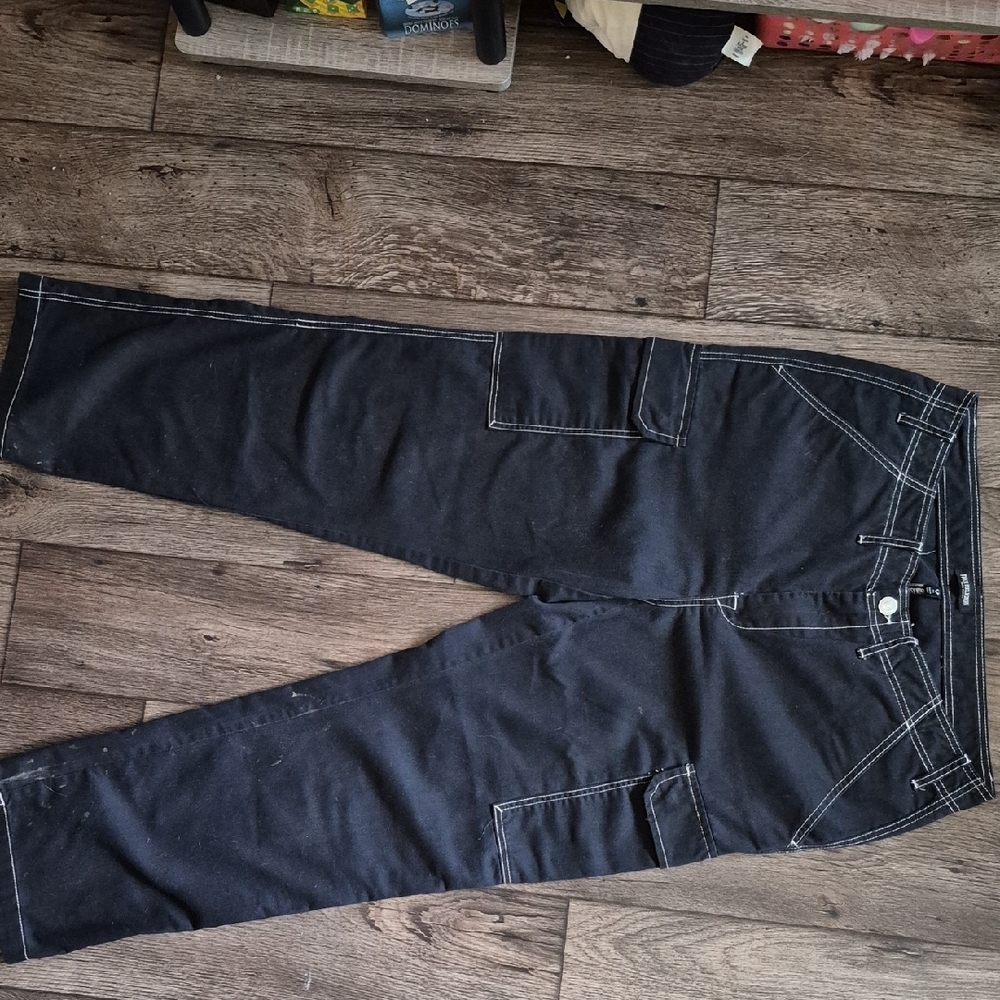 Used True Religion Dark Cargo Pants with White Stitching